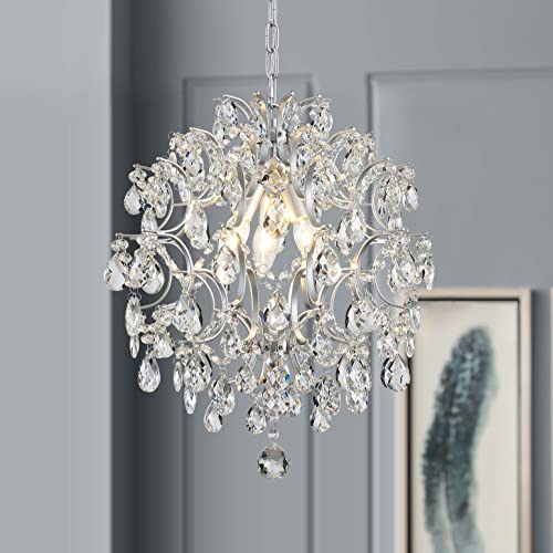 Chandelier Crystal Raindrop Lighting Ceiling Light Fixture Lamp for Dining Room Bathroom Bedroom Livingroom Entryway 3 E12 Bulbs Required D16 in x H18 in