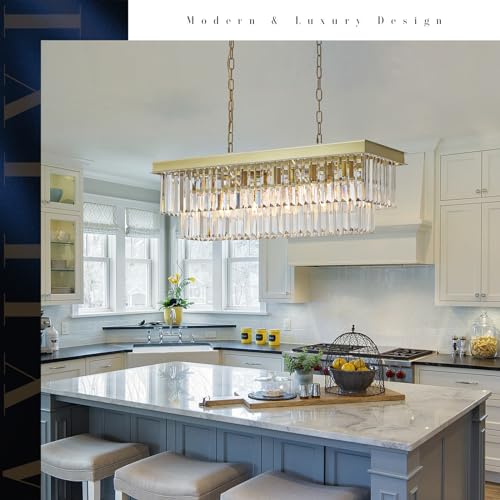 Modern Rectangular Crystal Chandelier Gold Island Rectangle Pendant Light
