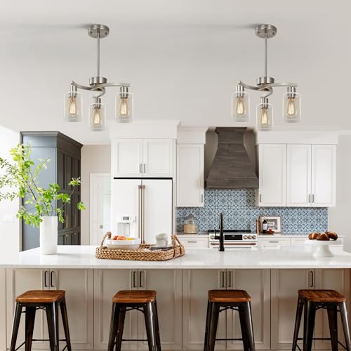 3 Light Brushed Nickel Pendant Lighting for Kitchen Island (3 Count)