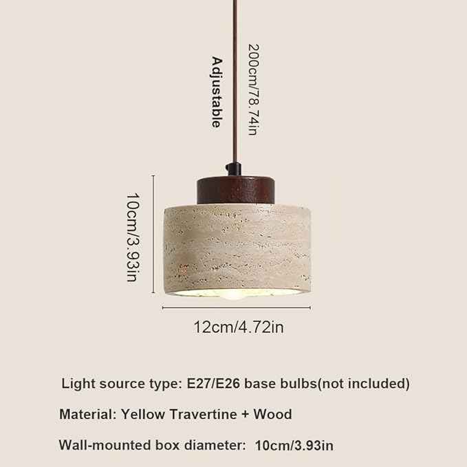 Set of 3 Japanese Travertine Hanging Lamps, Cylinder Natural Stone Pendant Lights Kitchen Island Adjustable Small Chandelier for Dining Room Bedside(Walnut,12cm/4.72in)