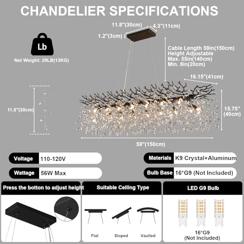 60" Rectangular Crystal Chandelier