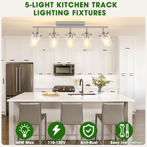 5 Lights Brushed Nickel Track Ceiling Light Fixtures