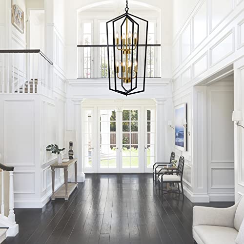 8 Light Lantern Tired Farmhouse Ceiling Hanging Light Black Chandelier Metal Modern Pendant Light Fixtures for Kitchen Island Dining Room Living Room Foyer Entryway