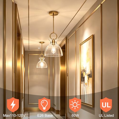 Gold Pendant Light Kitchen Island with 9.84'' Clear Glass Shade
