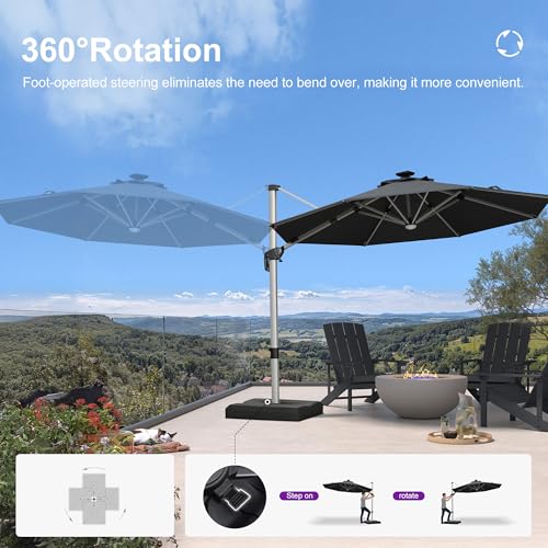 Cantilever Patio Umbrella 10ft Round Solar LED Light