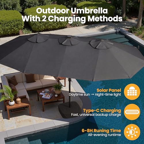15FT Patio Umbrella With Multicolor Solar Light