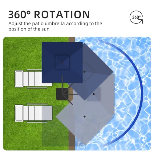 9x9 FT Cantilever Offset Patio Umbrella with Lights & Base