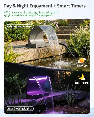 Pond Waterfall Spillway with LED Lights & 1600GPH Pond Pump