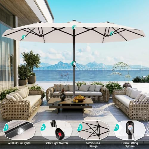 13 FT Patio Umbrella with Solar Lights