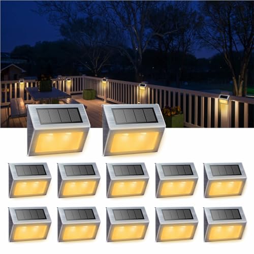 Warm White Solar Lights for Deck Step Fence Post (12 Count)