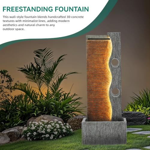 AUTODAYA 39" Zen Faux Slate Outdoor Fountain LED Cascading Waterfall