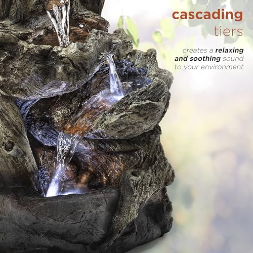 14"H Indoor Tiered Log Tabletop Fountain with LED Lights