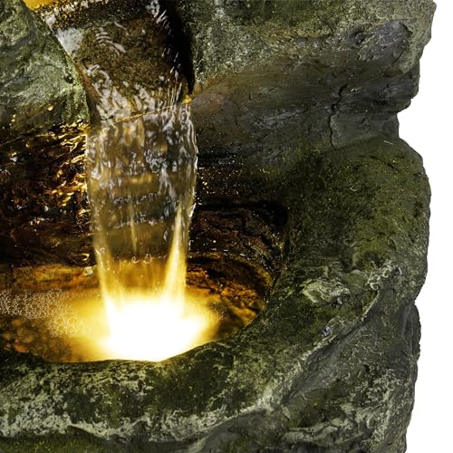 WIN1092 Outdoor Multitiered Rock Waterfall Floor Fountain with Warm White LED Lights