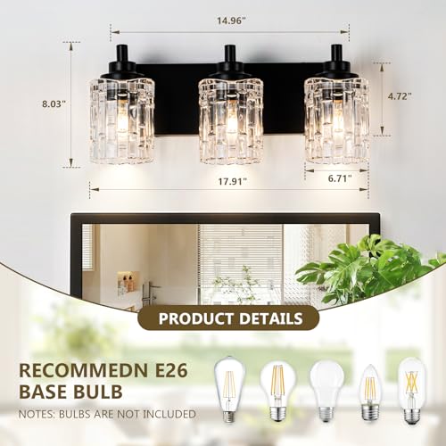 3 Light Black Bathroom Light Fixtures