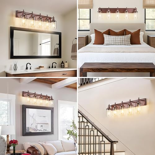 5 Light Bronze Bathroom Light Fixtures Over Mirror