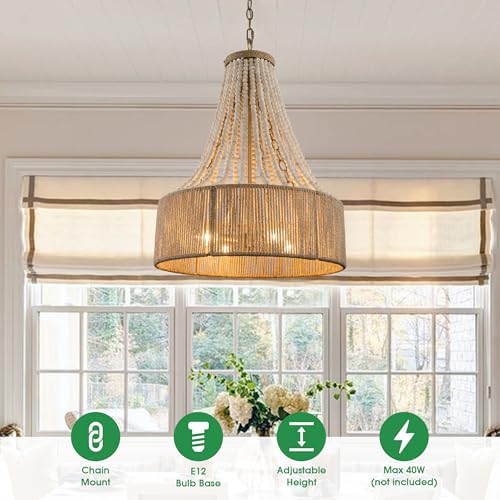 Wood Beaded Chandelier