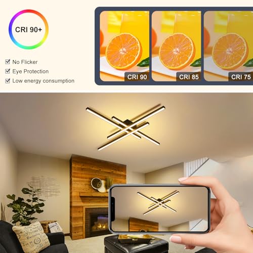 43" Black Modern LED Ceiling Light Fixtures With Remote