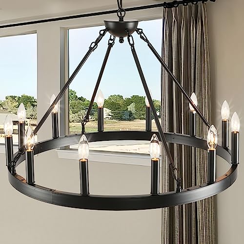 Black Wagon Wheel Chandelier 32 inch