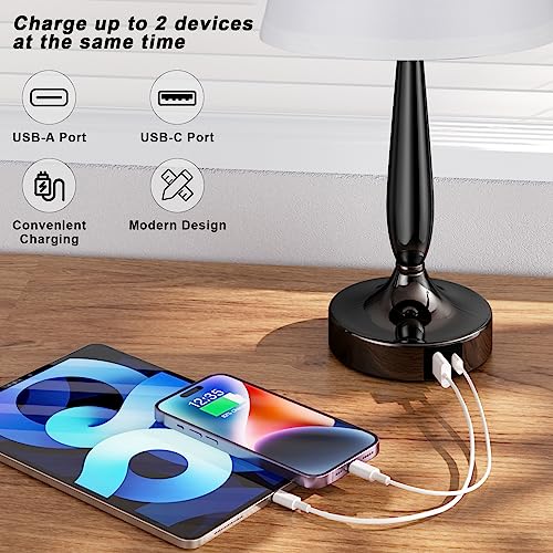 Touch Bedside Lamp for Bedroom with USB C Port