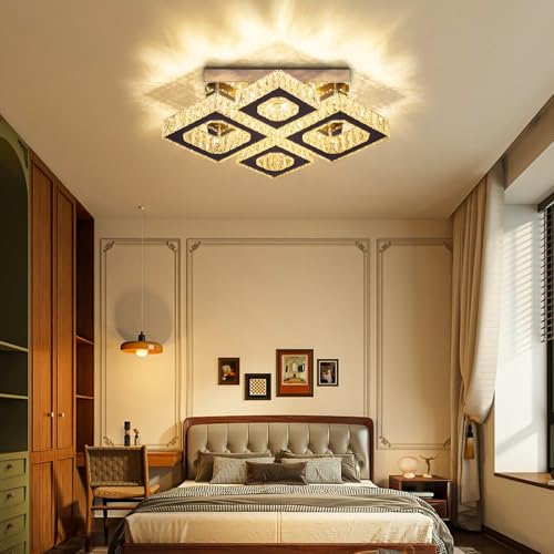 22" 4 Light Square Crystal Flush Mount Chandelier Ceiling Light Warm White (4 Count)