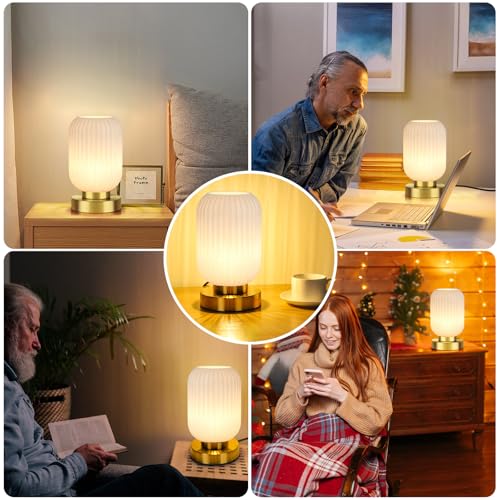 Mid Century Modern Table Lamp with Milk White Ribbed Glass Shade