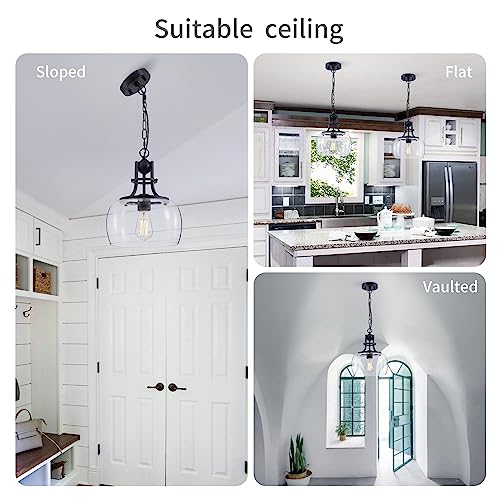 Chandelier Rustic Farmhouse Industrial Round Ceiling Pendant LED Light Fixture with Clear Glass Shades for Dining Room Kitchen Island Foyer Entryway