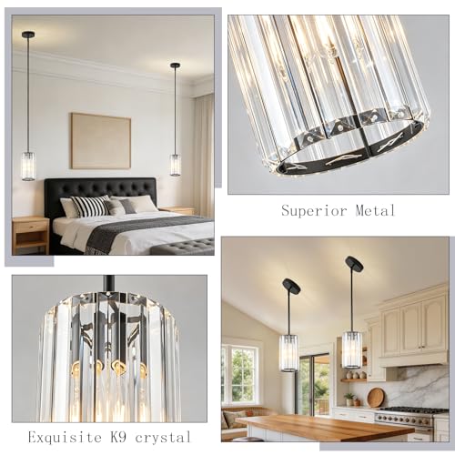 Modern Crystal Black Pendant Lights Kitchen Island (Black / 5.3 in)