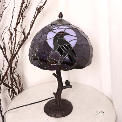 L12024 Tiffany Style Stained Glass Raven Table Lamp
