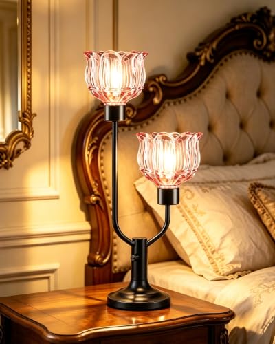 Mid Century Modern Table Lamp Vintage Black Flower Lamp Dimmable