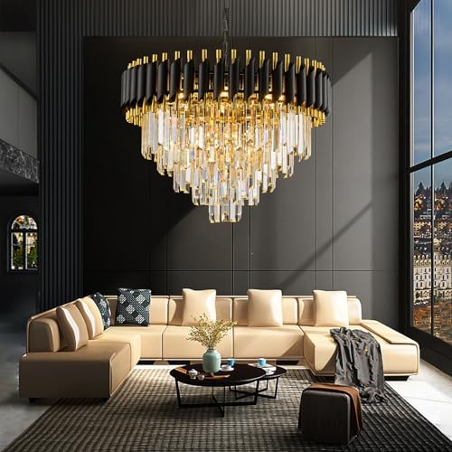 24" Black and Gold Crystal Chandelier Contemporary Large Crystals Chandeliers 5