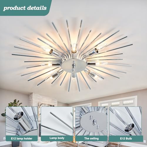 Semi Flush Mount 8 Light Ceiling Light Modern Metal Ceiling Lighting Chrome Light Fixture Chandelier for Farmhouse Kitchen Dining Room Bedroom Hallway Living Room