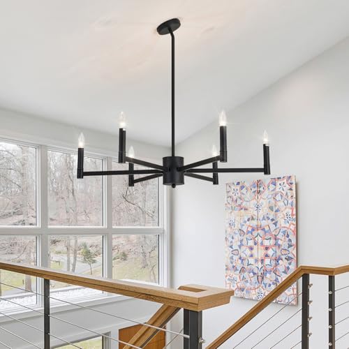 6 Light Candle Chandeliers Modern Black Farmhouse Ceiling Light Fixture Industrial Pendant Lighting for Dining Room Living Room Bedroom Kitchen Island Foyer