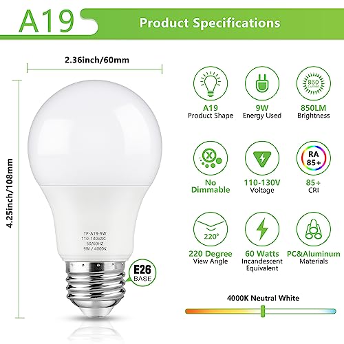 A19 LED Light Bulbs (4 Count)