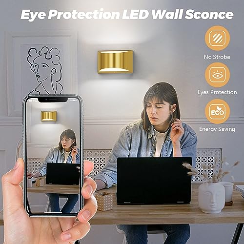 Brushed Brass Wall Sconce Indoor Wall Lights Hardwired 1 Pack Up and Down Wall Mount Light for Living Room Bedroom Hallway Corridor Conservatory Cool White 6000K