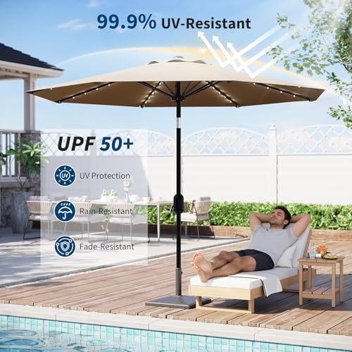 9FT Solar LED Patio Umbrella with Tilt & Crank