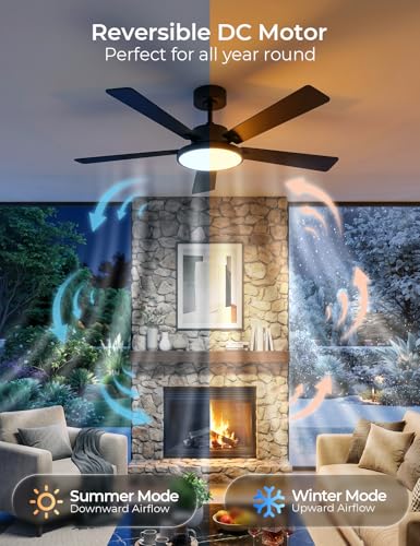 52" Smart Ceiling Fans with Lights and Remote (Black +Brown / 52 Inch)