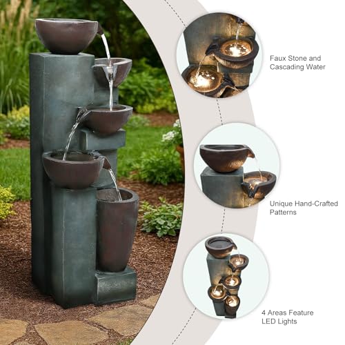 39.7" Tall Outdoor Water Fountain and Waterfalls