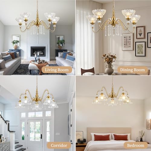 5 Light Vintage Chandelier in Brushed Gold Finish with Flower (5-Light / Gold)