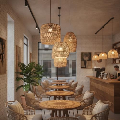 4 Pcs Rattan Lamp Shade Woven Pendant Replacement (4 Count)