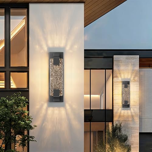 15.7in Black Outdoor Wall Sconces Modern LED Crystal Exterior Lights