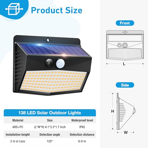 1 Pack Solar Motion Sensor Lights Outdoor Waterproof with 3 Modes
