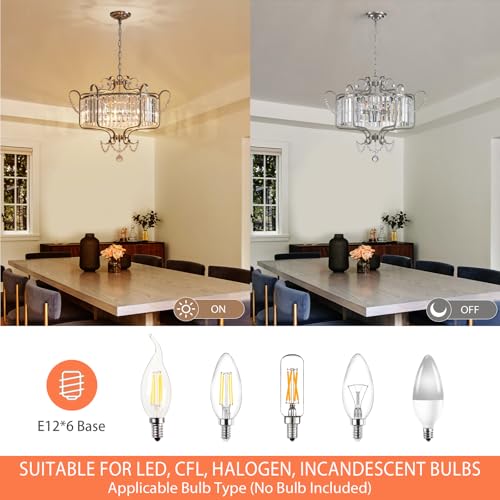 Modern Crystal Chandelier for Dining Room 24" Brushed Nickel Light Fixtures 6 (6 Count)