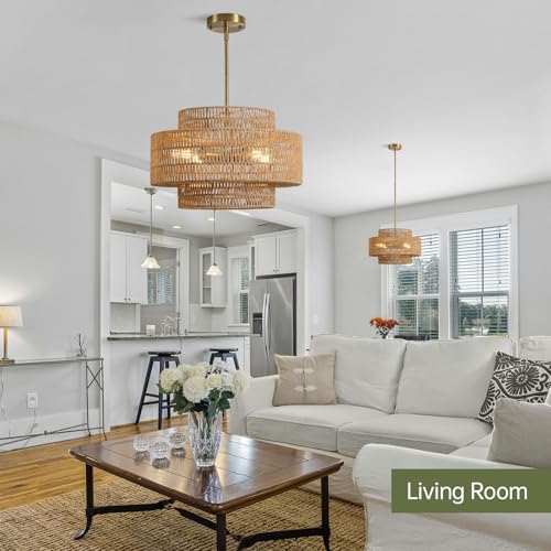 17.7" Rattan Chandelier for Dining Room
