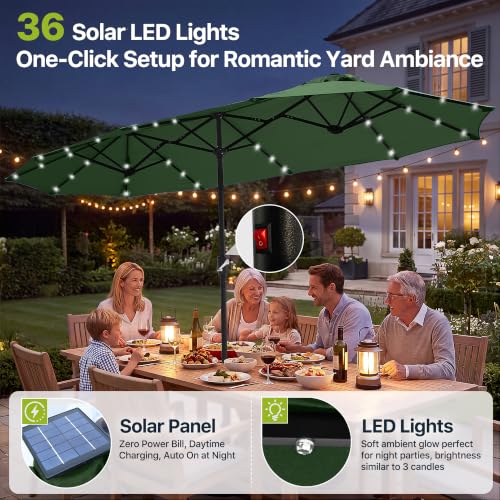 REE SOLDIER 13ft Double Sided Patio Umbrella with Solar Lights