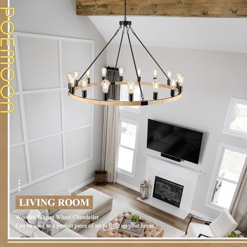 Natural Wooden Wagon Wheel Chandelier 16