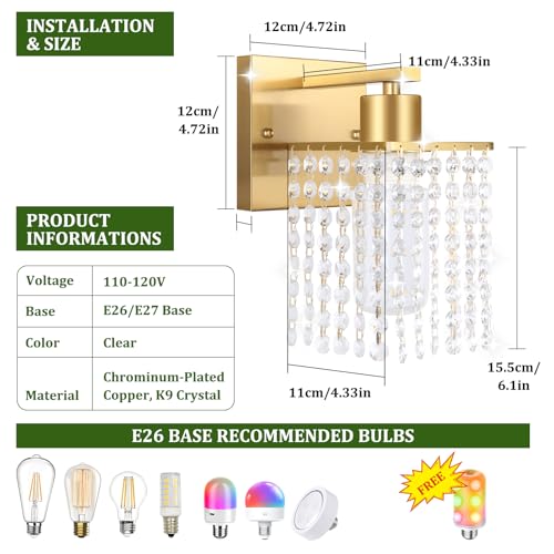 Set of 2 Crystal Battery Operated Wall Sconce (2 Count)
