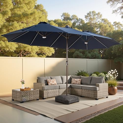 15ft Large Patio Umbrellas with Base & Solar Lights