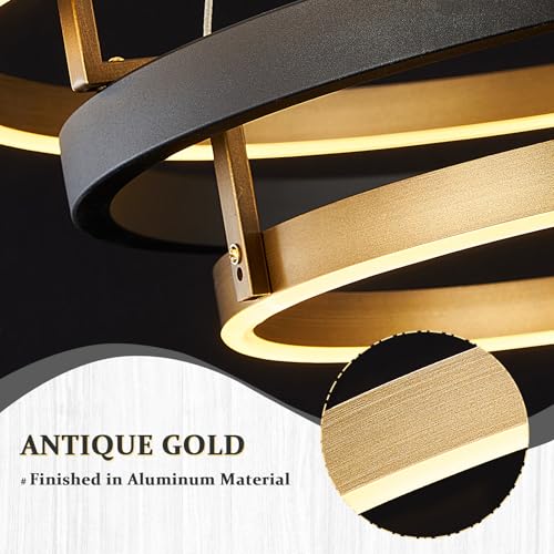 Modern Brass Chandelier for Living Room LED 3 Ring Chandeliers Black Gold