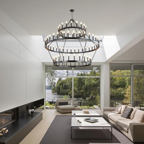 3 Tier Black Large Wagon Wheel Chandelier