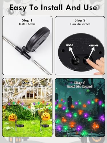 Solar Halloween Decorations Outdoor 6 Pack Spider Solar Garden Lights (6 Count)
